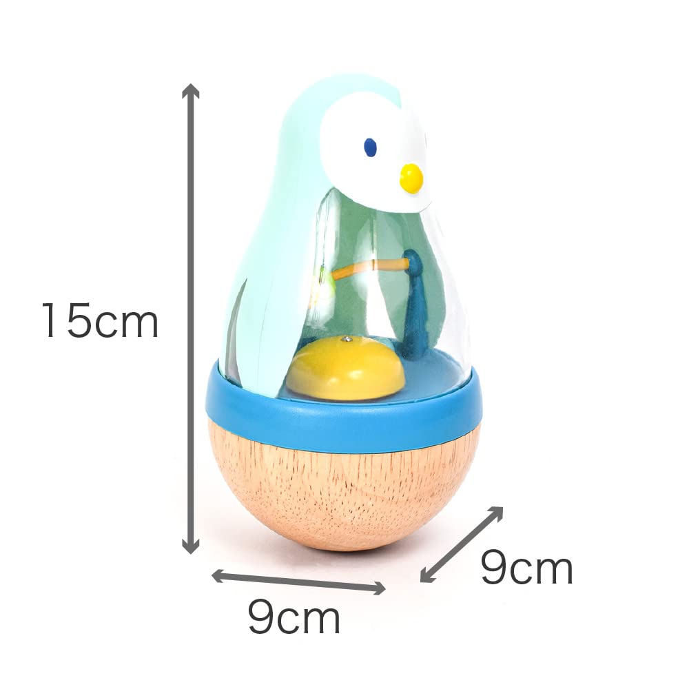 DJECO Roly Pingy Roly-Up Baby Rattle, Educational Toy with a Rocking, Healing Penguin Design, Montessori Design for Ages 0, 10 Months, 18 Months, and