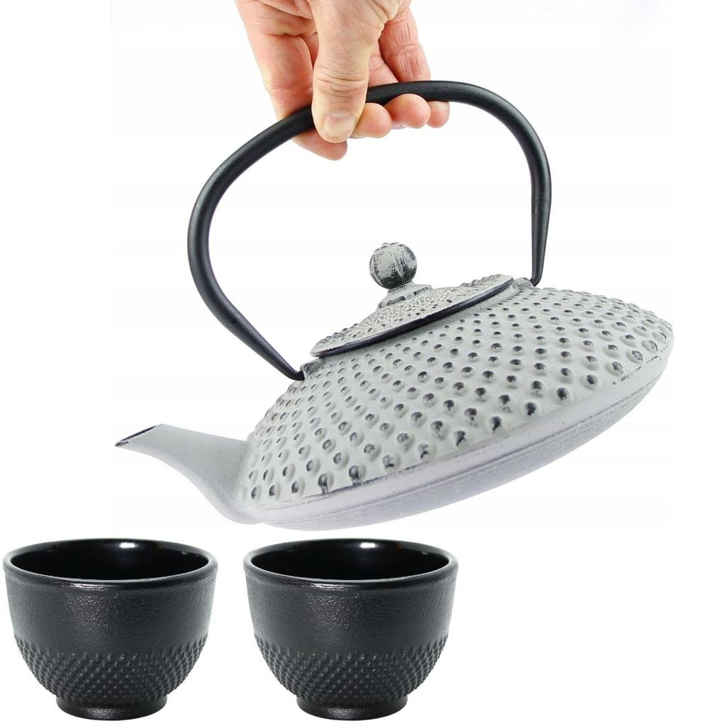 CAST IRON KETTLE 1.25L TEA TEAPERTAIN + 2x CUPS