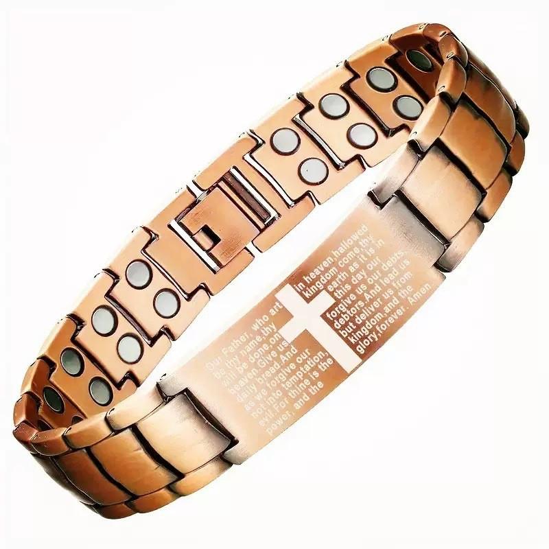 Antique Red Copper Bracelet Watch Buckle Intricately Carved Retro Fashion Cross Shaped Full Magnet