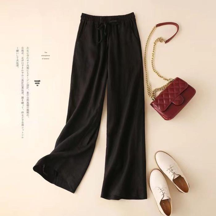 Women's High-Waisted Cotton-Linen Wide-Leg Pants - 2024 Summer Slimming, Versatile, Loose, Straight-Leg Design