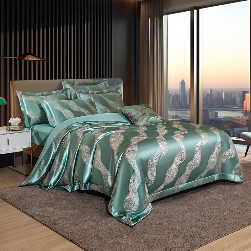 Yarn-Dyed Quality Jacquard Satin Luxury Delicate Silky Texture Bedding Set Double Queen (1Duvet Cover+1Bed Sheet+ 2Pillowcases)