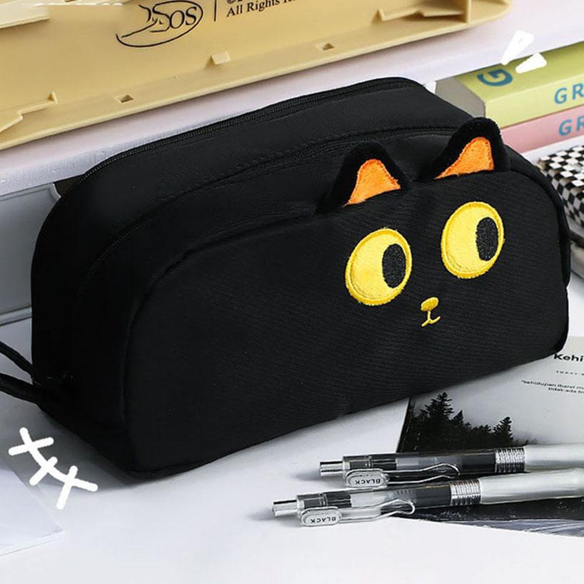 3D Large Capacity Black Cat Pencil Case Pencils Cases, School Supplies Plush Ears Cute Stationery Pencil Case Estuche Escolar
