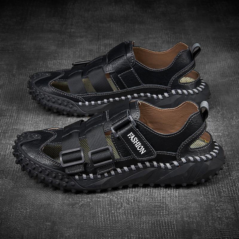 

Fashion Summer Men Soft Sandals Comfortable Anti-slip Wearable Casual Genuine Leather Walking Outdoor Breathable Slippers Trekking Shoes 46 чёрный