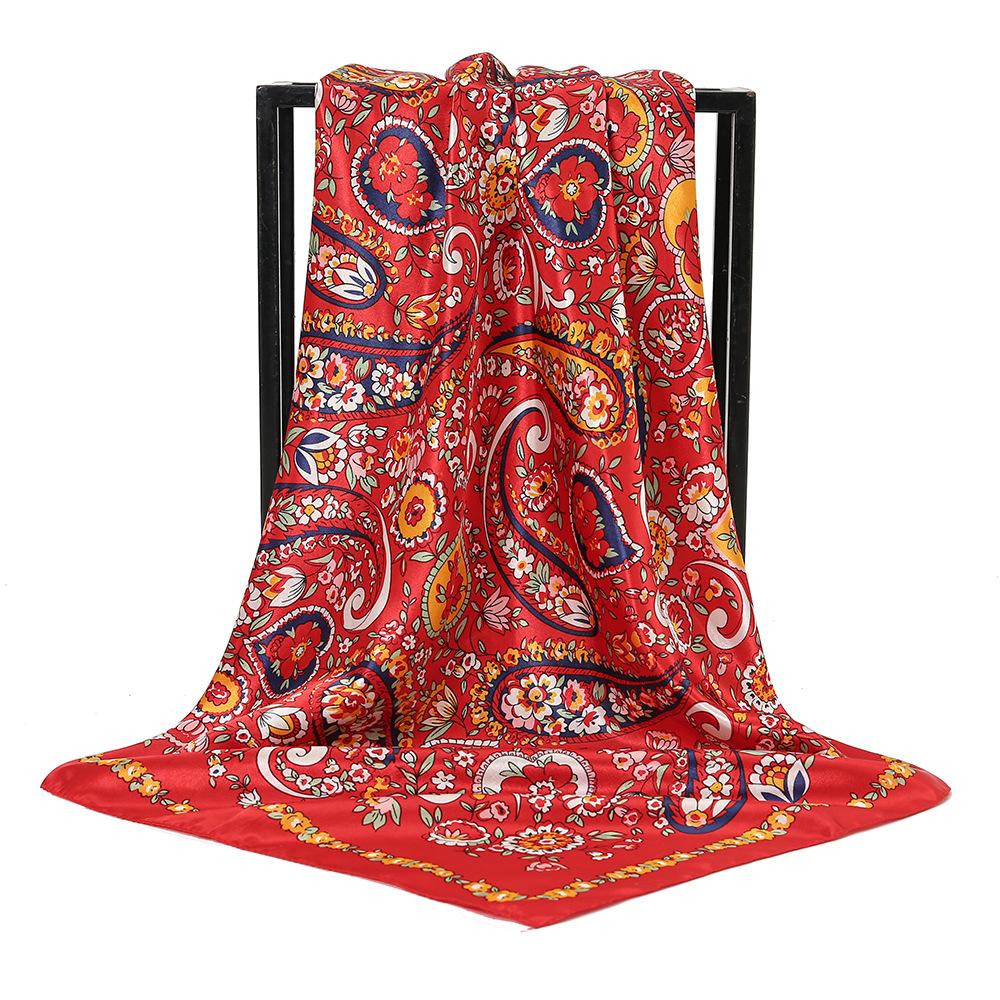 90*90CM Cashew Pattern Satin Square Scarf Fashionable Bohemian Style Hijab Shawl Elegant and Versatile Headscarf Scarf for Women