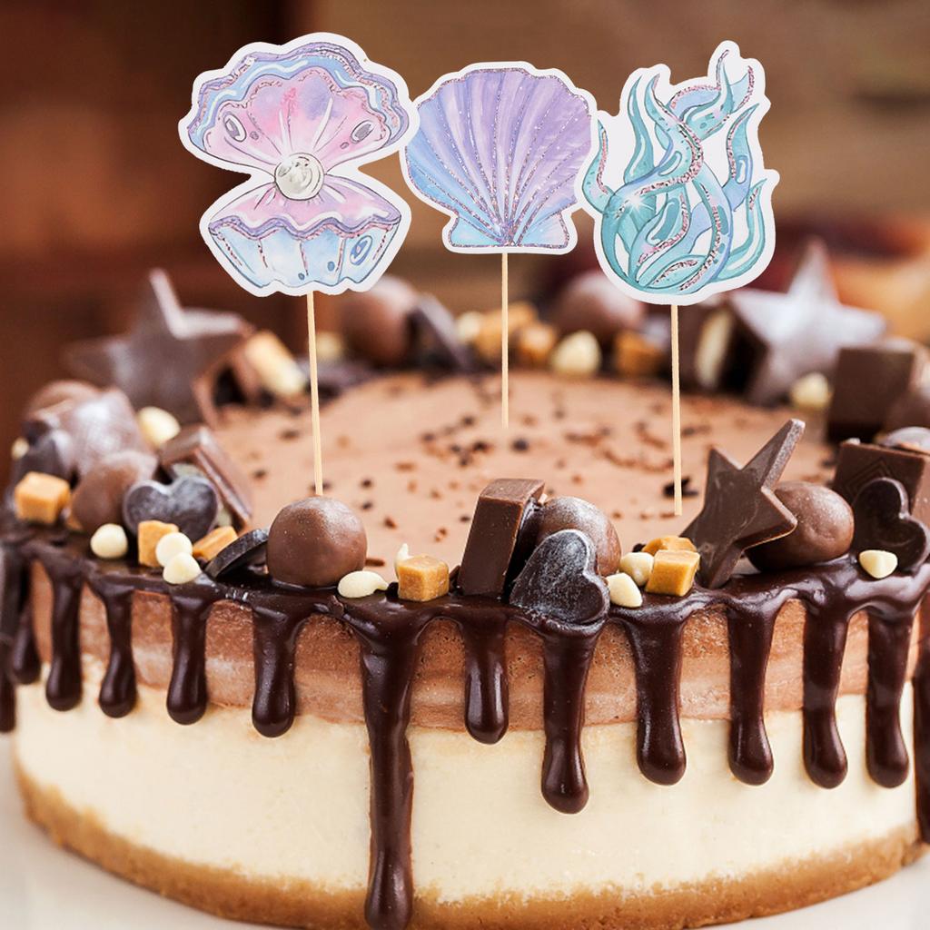 12 Piezas Adorno Inserto de Pastel Sirena con Purpurina Caballito de Mar Estrella de Mar Topper de Pastel Topper para Postre de Cupcake Baby Shower Cumpleaños