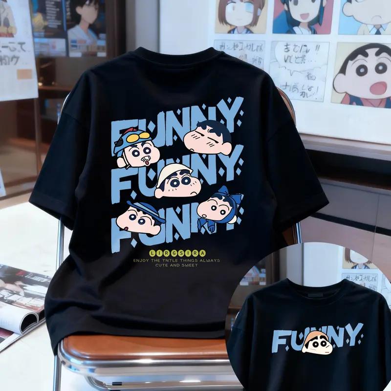 

2026 Summer Comic Form Crayon Shinchan Image 100 Cotton Printed Oversize Casual Tshirt Adult Children Parentchild Top y2k S