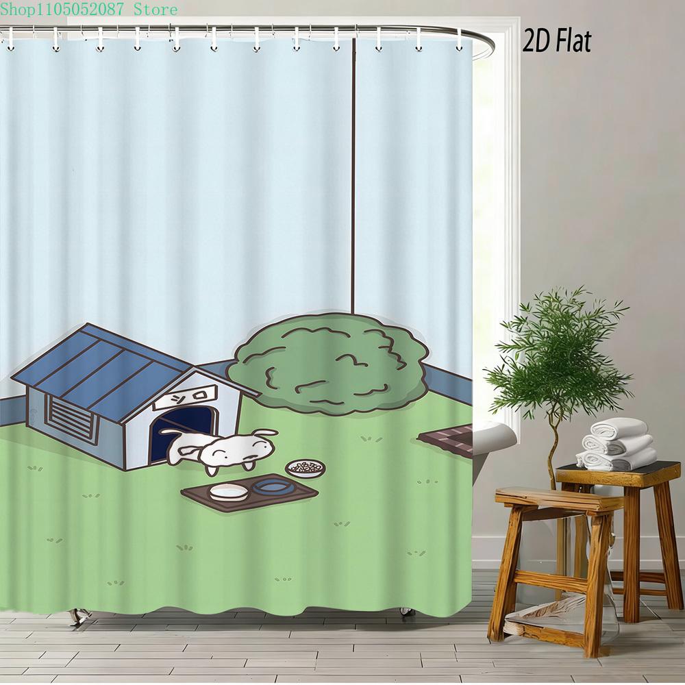 Crayon Shin-Chan Flame Ninja Z Themed 2D Print Waterproof Shower Curtain, Flying Shin-Chan With Family & Shiro Colorful Cityscap