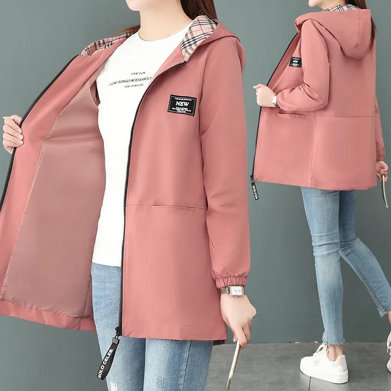 Spring Boutique Jackets Women's Hooded Parkas Windbreaker Hooded Two Side Wear Outwear Loose Plus Size