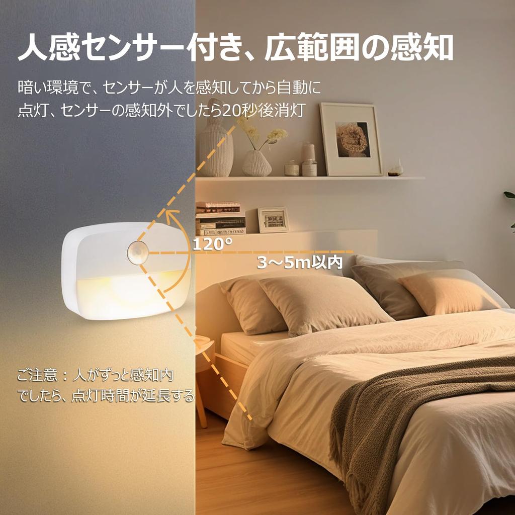 AmmToo LED Sensor Light, Warm White, Foot Light, Motion Sensor, No Wiring Required, Night Light, Light Sensor, Automatic OnOff, Refrigerator Light,