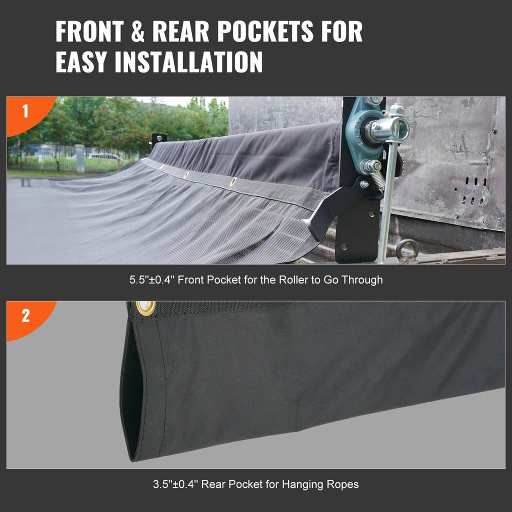 Dump Truck Mesh Tarp, 7 x 22 ft, PVC Coated Black Heavy Duty Cover with 5.5" 18oz Double Pocket, Brass Grommets, Reinforced Double Needle Stitch