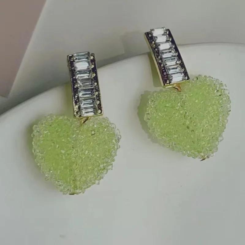 

Lovely Pink Heart Dangle Earrings for Women 2025 New Arrival Trendy Fashion Cute Sweet Crystal Earrings Jewelry Party Girl Gifts