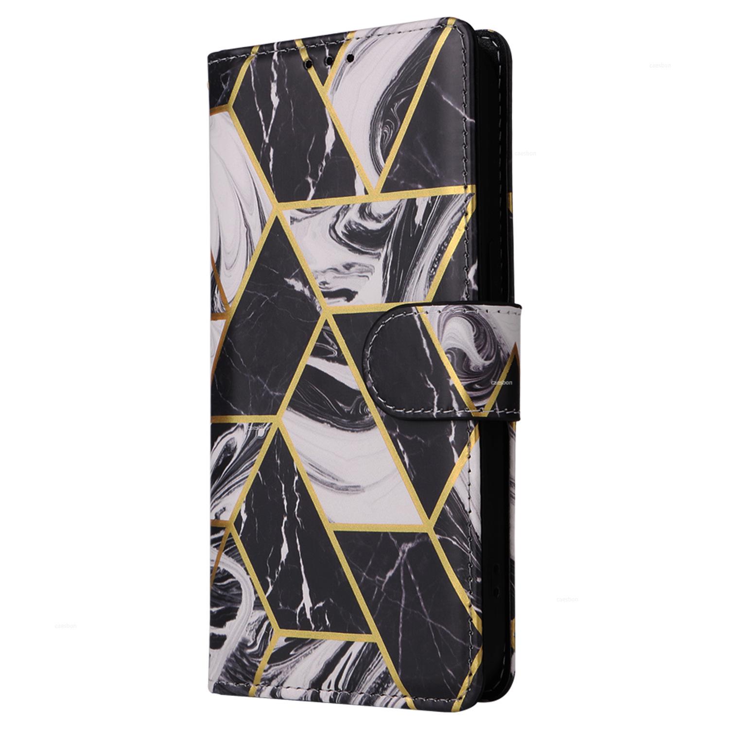 

Apple 17Pro/16E Marble Patchwork Leather Case with Card Slot for iPhone Air iPhone 16 Plus чёрный