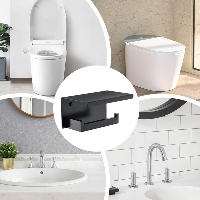 Toilet Paper Holder Stainless Steel Wall Mounted Toilet Roll Storage Holder with Shelf Bathroom Accessories No Drill for cups