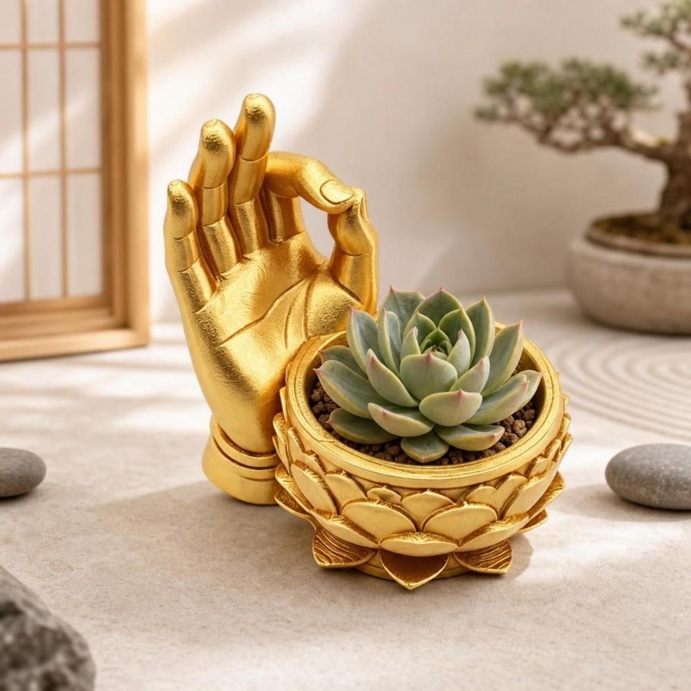 Decorative Pot 3D Printed Lotus Shaped Flower Pot Creative Funny Zen Plant Pot Handmade Ok Hand Flower Container Home Decoration