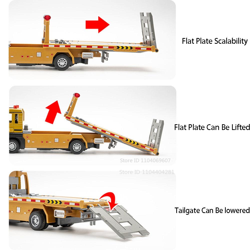 1:32 Alloy Flatbed Trailer Excavator Blender Truck Model Toys Diecast Car Sound Light Pull Back Miniature Vehices Boys' Fun Toys