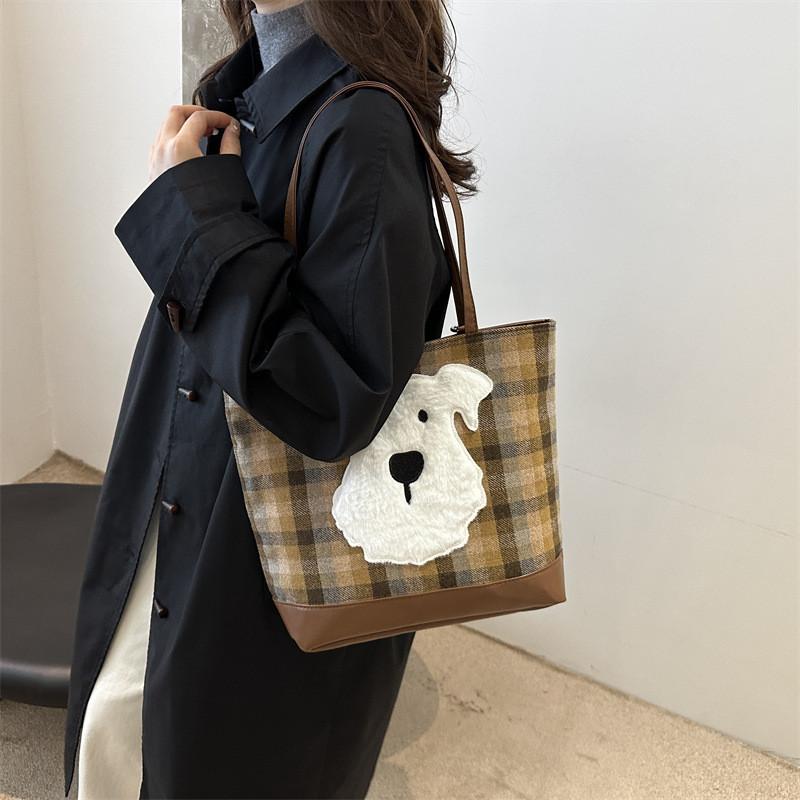 Chic White Dog Pattern Canvas Tote Bag For Women Perfect For Everyday Use