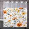 No Hook Yellow Floral Shower Curtain With Snap-in Fabric Liner, Sheer Top Window, Waterproof Double Layer Bathtub Curtain
