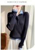 Half-Open Stand Collar Contrast Faux Two-Piece Slim Fit 60s Merino Wool Cable Knit Sweater