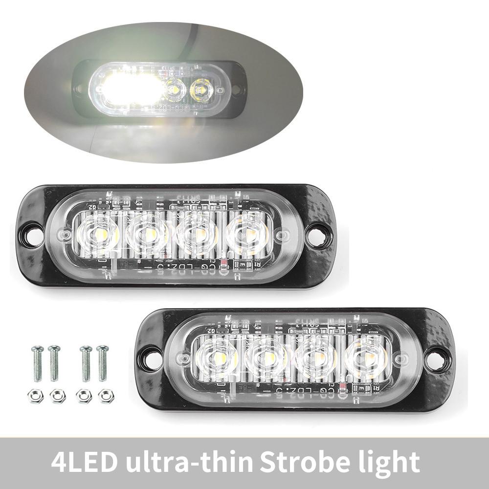 4 Led Strobe Side Warning Light Flashing Light Bar Car Truck Beacon Lamp Amber Yellow White Traffic Light 12V-24V Waterproof