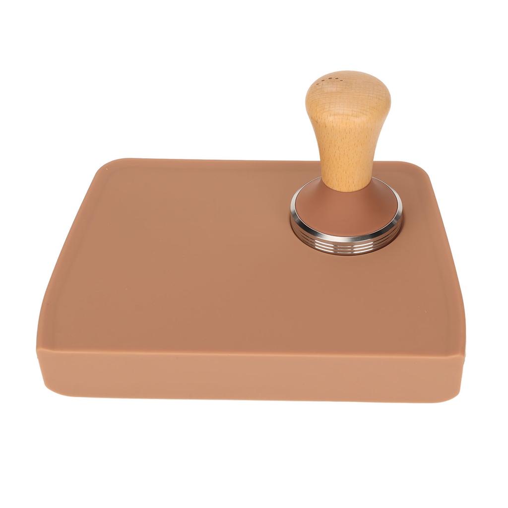 2Pcs Coffee Tamp Mat Integrated Silicone Coffee 90 Degree Corner Tampering Mat with Tamper Brown