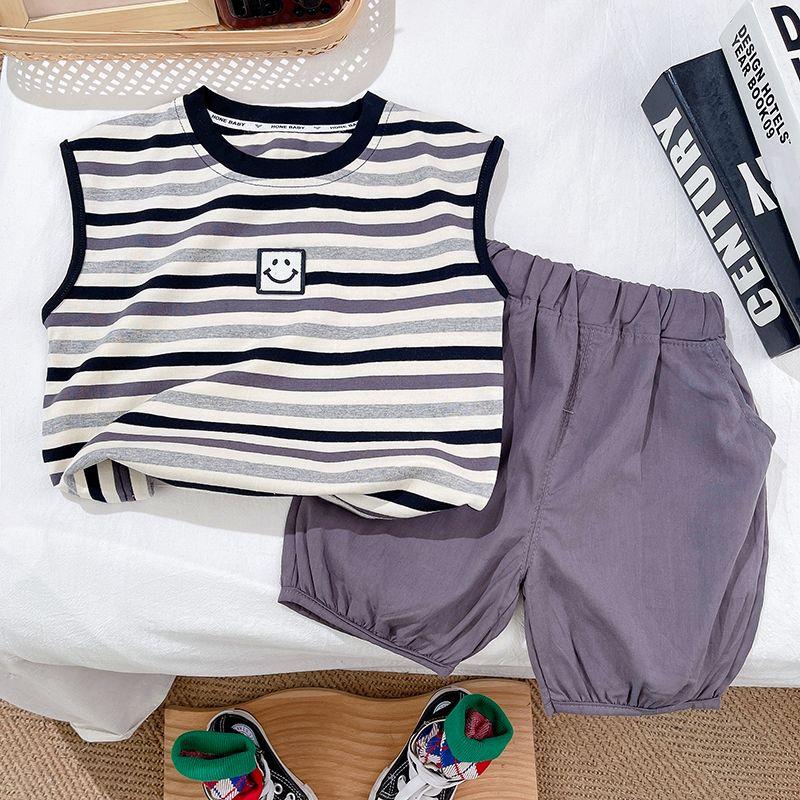 Boys' Striped Vest Two-piece Set Summer Boys' Baby Set Casual Summer Children's Set Thin Design