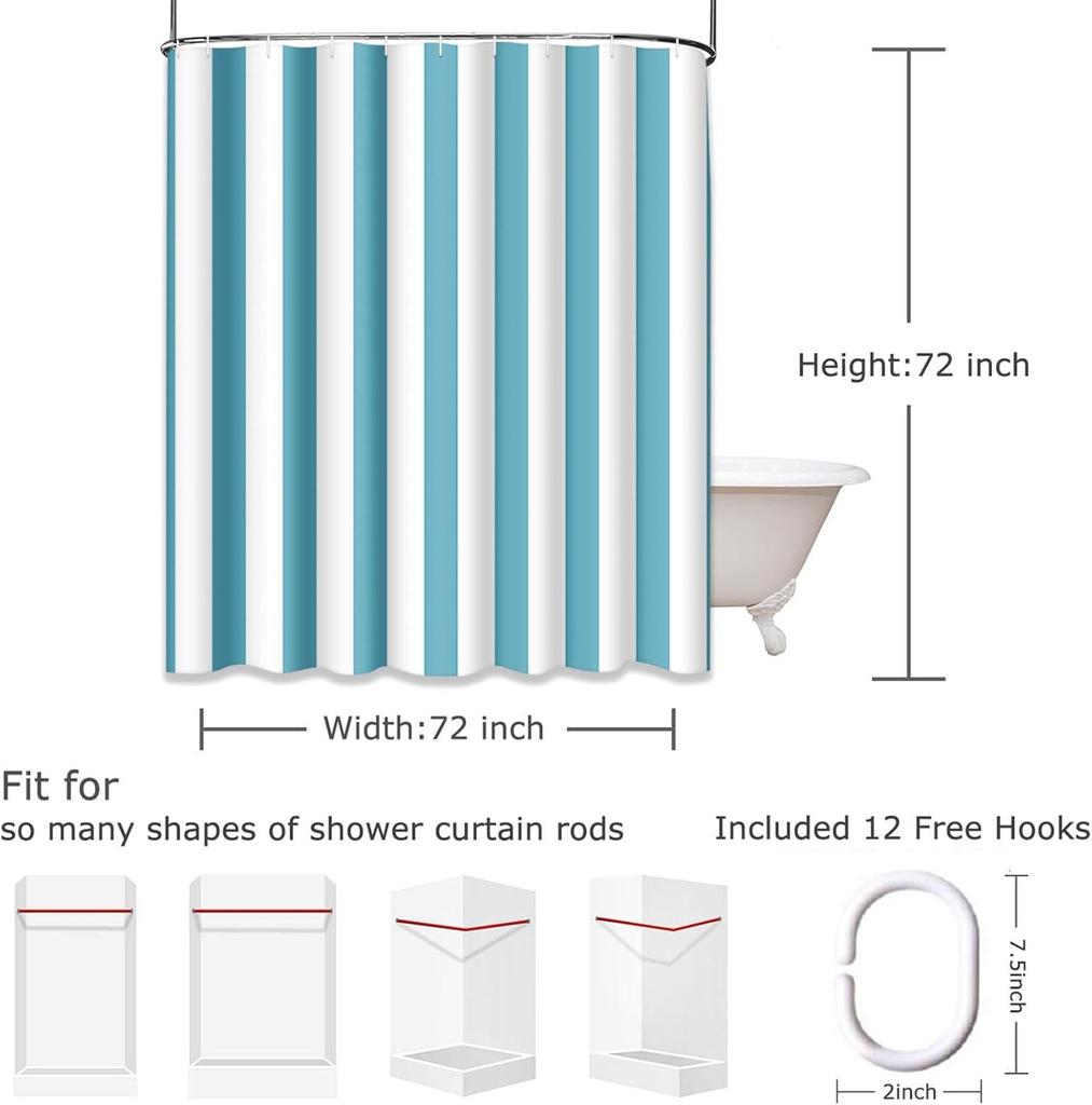 Türkis und Weiß Vertikaler Streifen Duschvorhang 160X180cm Küstenstil Badezimmerdekoration