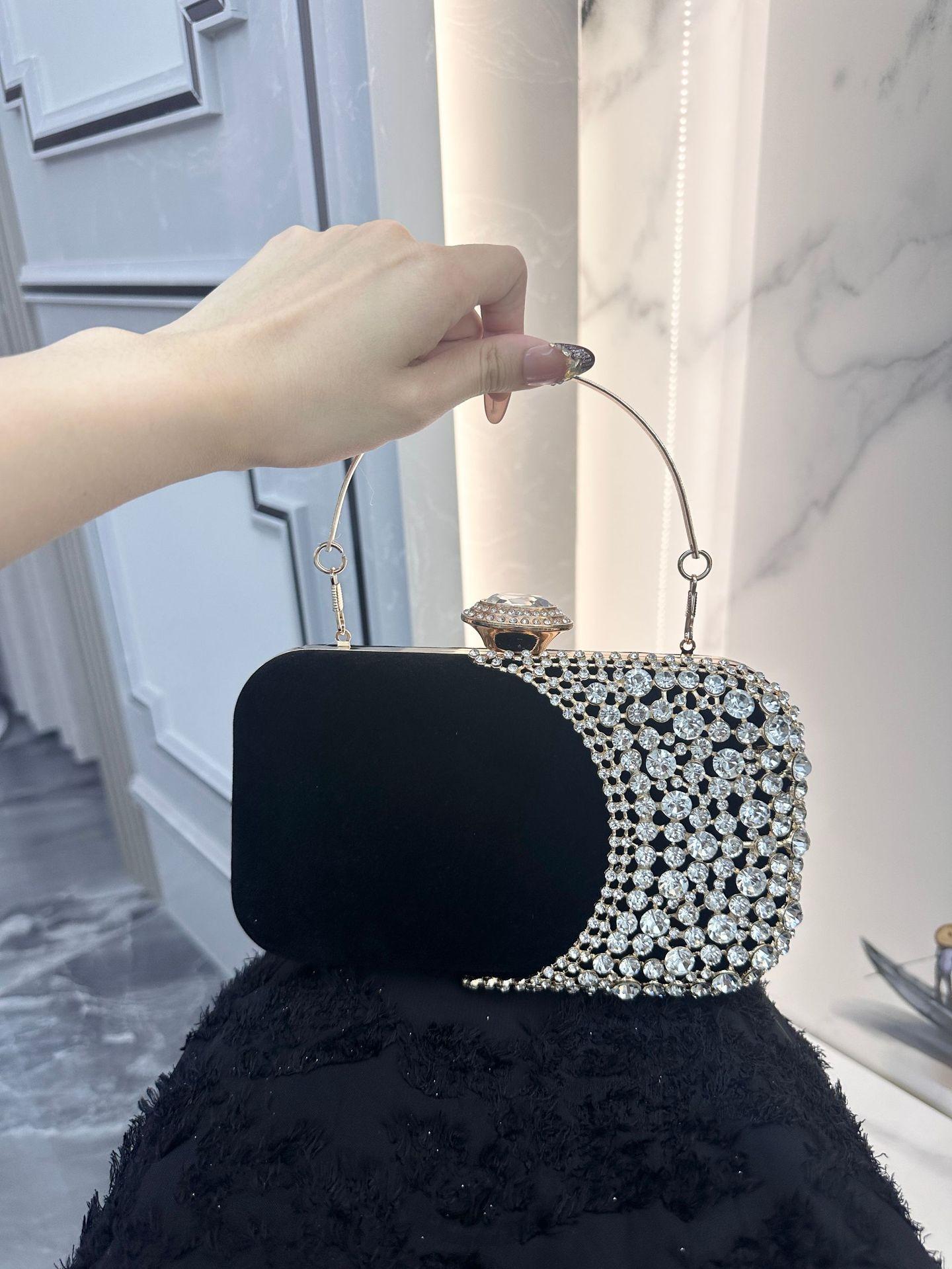 Retro Diamond Embedded Evening Clutch Bag for Women Versatile Dr Handbag Ele Par Accory Hard ell Small Size чёрный