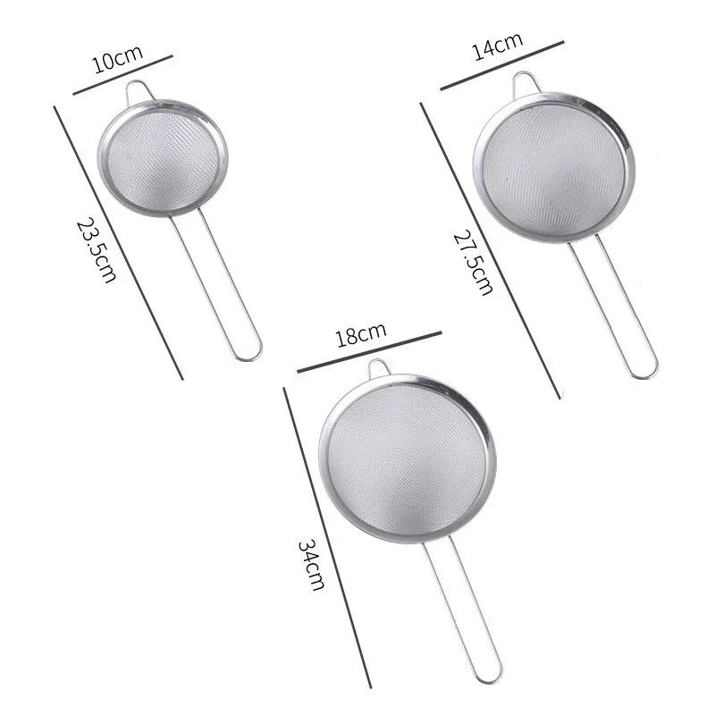 3Pcs/Set 6-24cm Fine Mesh Strainers Stainless Steel Soybean Milk Juice Tea Filter Flour Sieve Household Kitchen Accessories