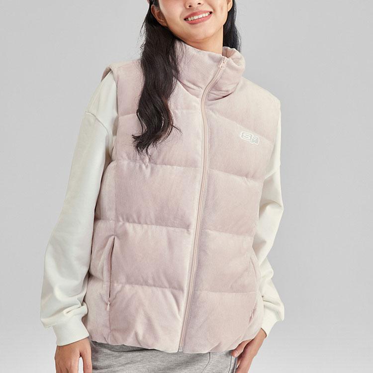 Skechers Sport Lifestyle Series Solid Color Zipper Stand Collar Sleeveless Down Vest Women vest Pink-Peach L423W084-01NK