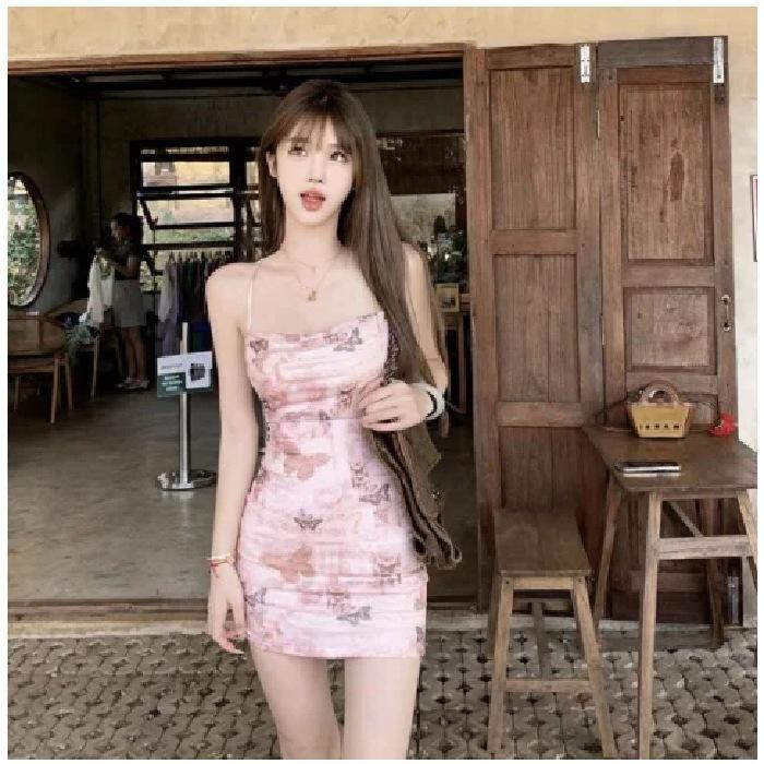 2026 Pure desire broken flower butterfly suspender dress fairy slim temperament design sense Spice girl long skirt spring and summer