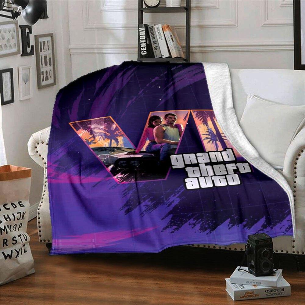 1 szt. Miękki koc flanelowy Grand Theft Auto z designerskim nadrukiem Przytulny koc na każdą porę roku, idealny na sofę, łóżko, do biura