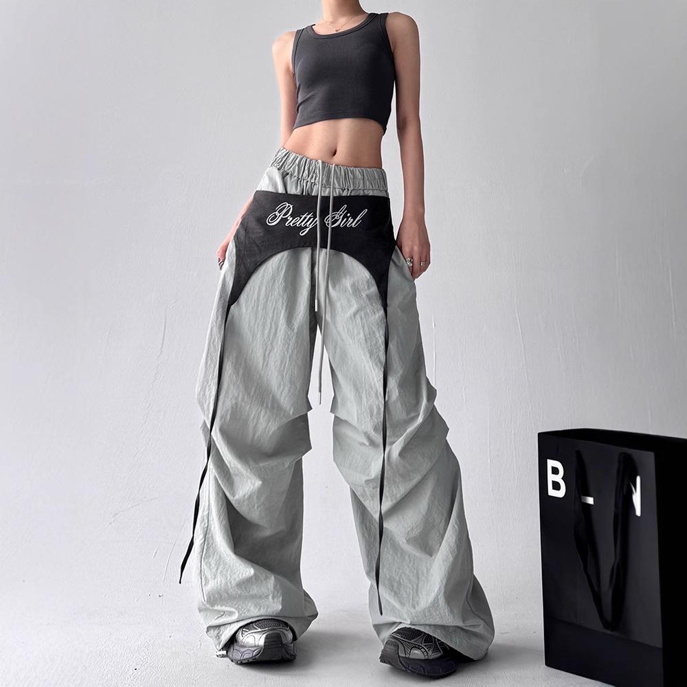 Women's American Design Color-Block Lace-Up Scimitar Pants: Spring/Summer 2025 Hip-Hop Parachute Dance Pants