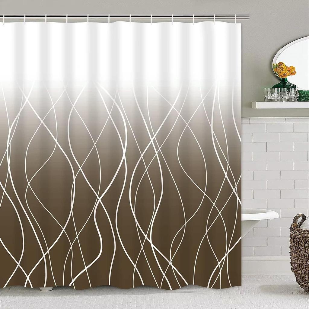Simple Abstract Line Bathroom Four-Piece Shower Curtain Bathroom Shower Curtain Partition Curtain Bathroom Curtain Polyester