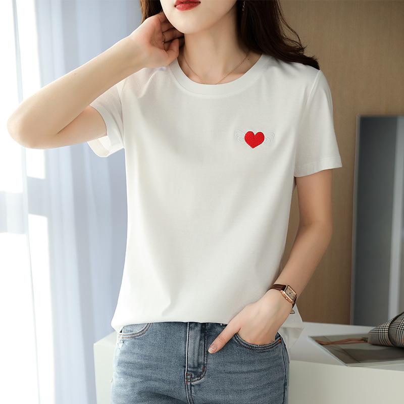 

Женская летняя вышитая футболка свободного кроя из мерсеризованного хлопка с короткими рукавами XXL белый