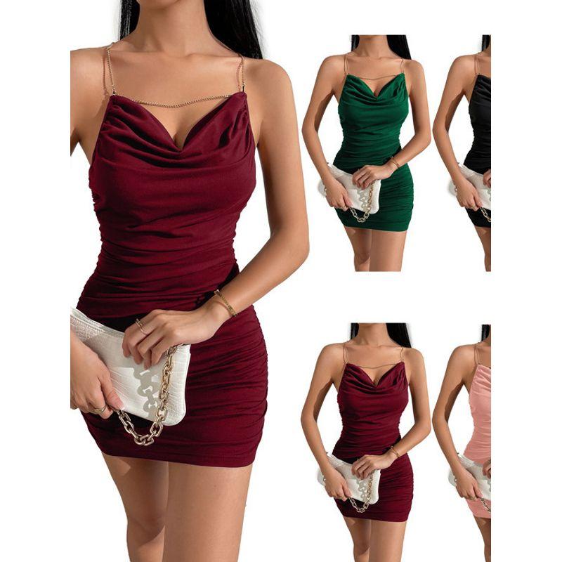 Solid Color Sleeveless Hip Hugging Dress Solid Sleeveless Sheath Dress Women