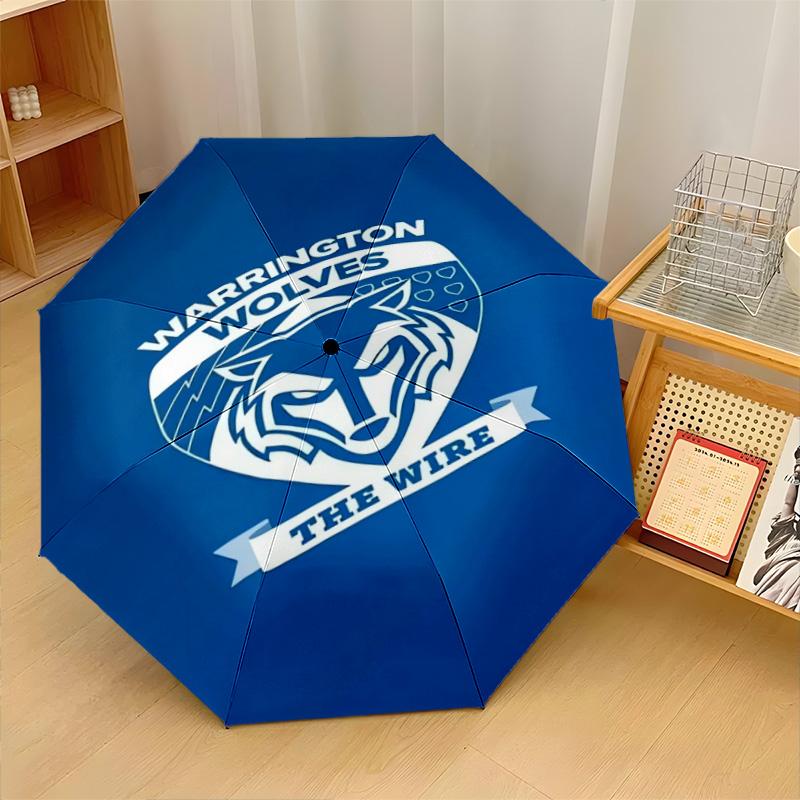 Warrington Wolves Print Auto 8?Ribs Folding Umbrella Wind Resistant Lightweight Automatic Umbrella For Daily Travel