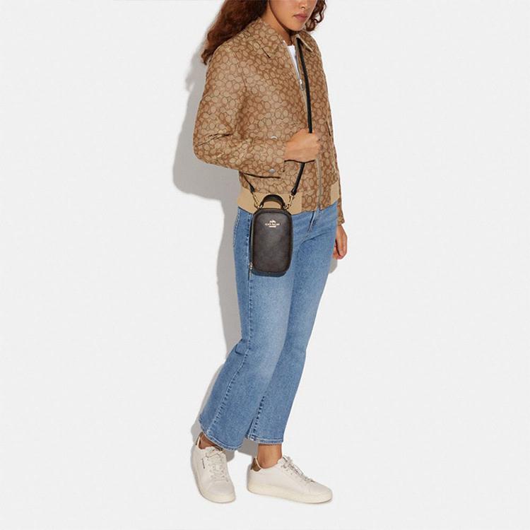 New COACH Eva Artificial Leather Cell Phone Pouch, Handbag, Shoulder Bag, Crossbody Bag Mini Women's Brown & Black CC872-IMAA8