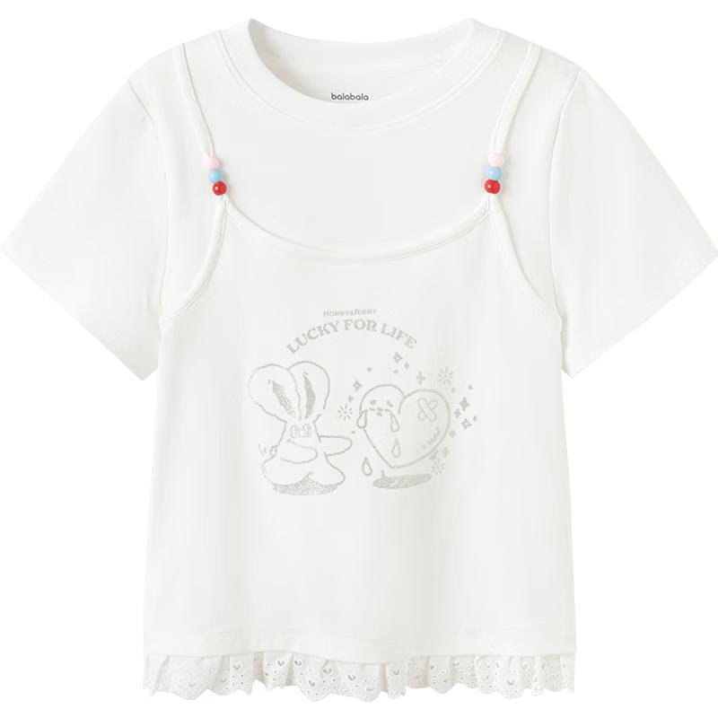 Balabala Girls' Faux Two-Piece Short Sleeve T-Shirt