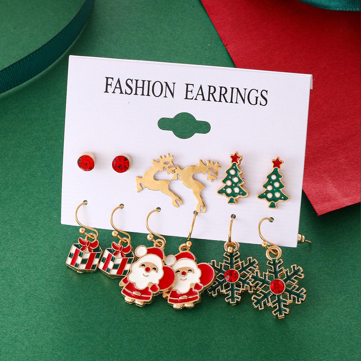 Exquisite Christmas Earring Set: 6 Pairs - Tree, Santa, Snowflake  Reindeer Designs for Women