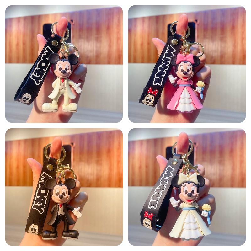Cute Pvc Mickey Minnie Wedding Keychain Bag Pendant Car Key Chain Small Gift Wholesale