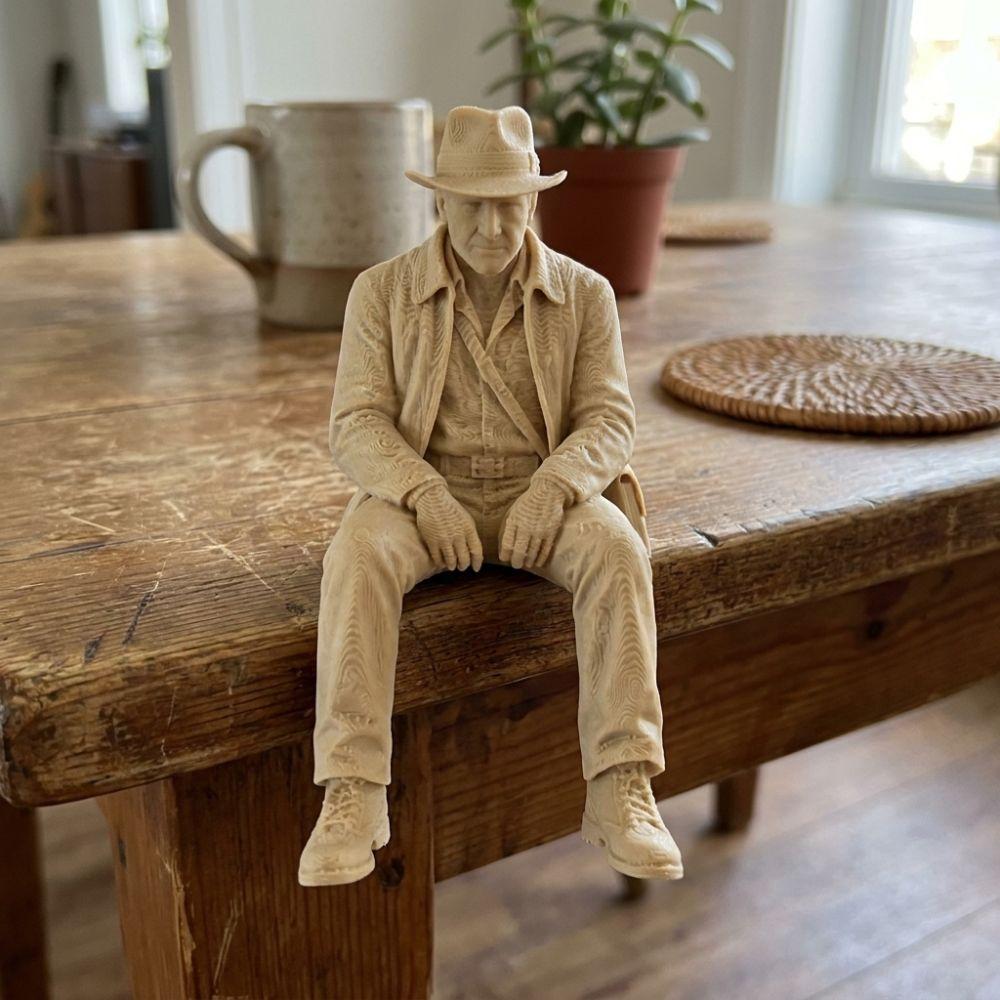 Realistic Explorer Sitting Statue Western Cowboy Explorer Desk Sculpture Gift
