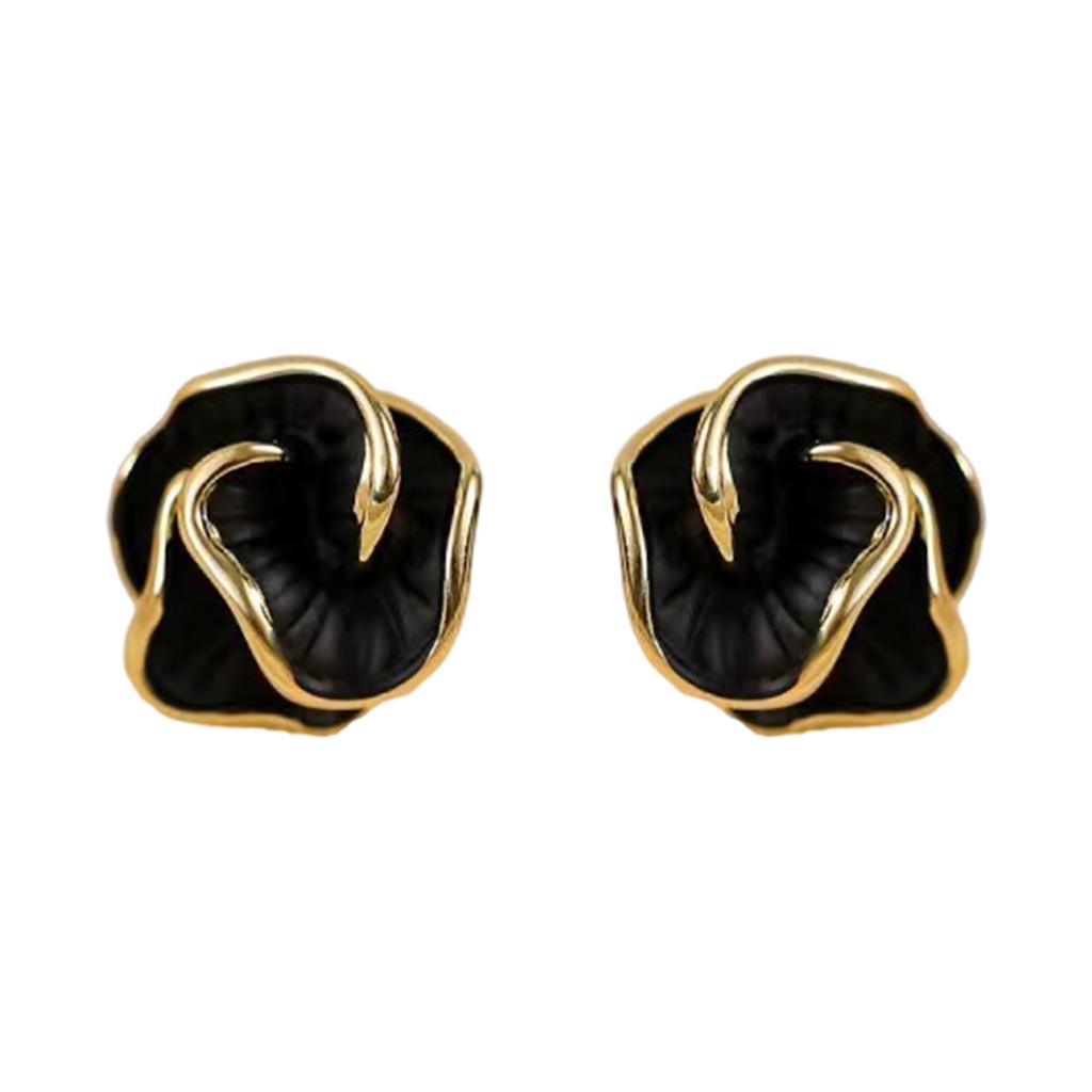Elegant 3D Camellia Studs Earrings Portable Accessory for Women Stylish Black Tone with Sturdy Alloy Materials