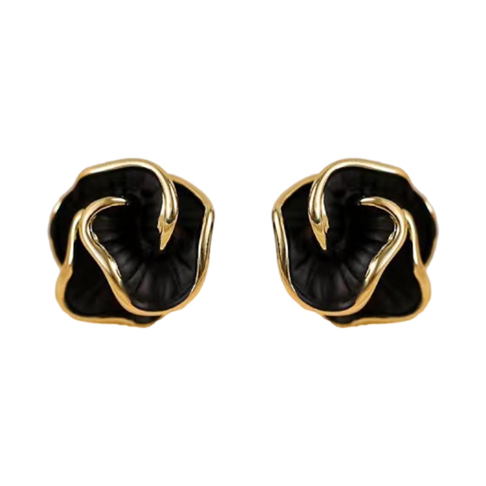 

Fashionable Black Tone Camellia Flower Earrings Convenient for Ladies Portable for Daily and Evening Wear Stylish Outfits чёрный