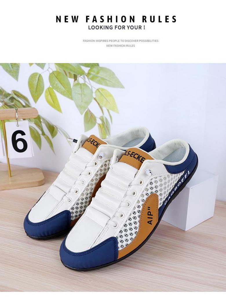 Men's Large Size Summer Breathable Mesh Casual Shoes: Closed Toe Half Slippers & Driving Sandals
