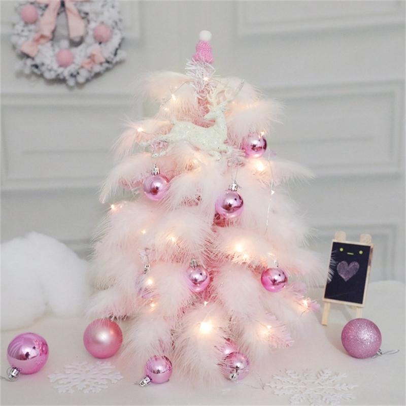 Delightful Mini Feather Christmas Tree with Light Ornaments Tabletop Christmas Tree, Easy To Assemble Cheerful Designs