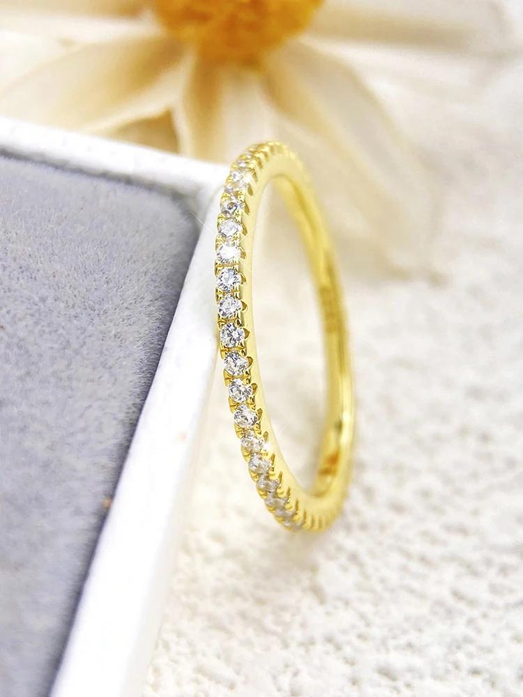 925 Silver Fashion Shiny 1.4mm Full Zircon Stackable Plain Ring For Women Daily Party Personalized Fine Jewelry