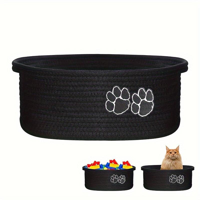 Modern Rope Storage Basket with Sturdy Handles Oval Decorative Organizer for Home, Office, Bedroom Durable Fabric, Neutral Beige Black Design