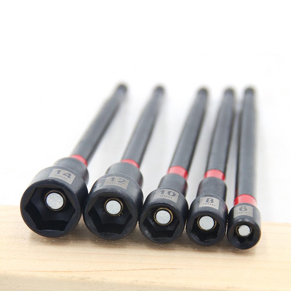 5PCS 6 Inch Magnetic Long Nut Driver 8-14mm For Impact Drill Long Shank Nut Driver Bits Hex Socket Adapter