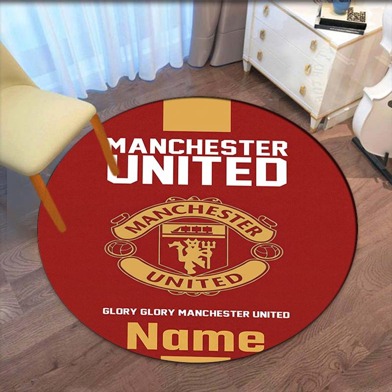 Custom Name Manchester United Printed Round Rug Carpet Chair Rug Area Rug Entryway Doormats,for Office Chair Living Room Bedroom Kitchen Room.