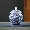Gold-plated Ceramic Storage Jar Blue and White Porcelain Tea Jar Vintage Porcelain Storage Container Sealed Pot Art Decoration